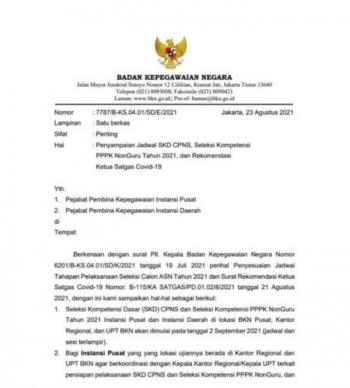 Resmi, SKD CPNS 2021 Dilaksanakan Awal September